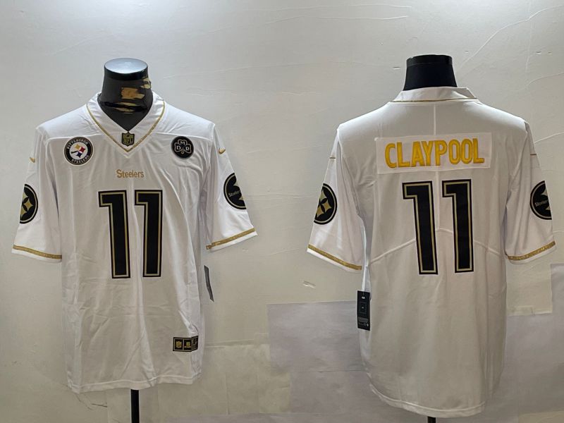 Men Pittsburgh Steelers #11 Claypool White Gold 2024 Nike Limited NFL Jersey style 1230->cincinnati bengals->NFL Jersey
